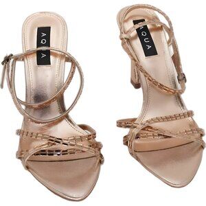 Aqua Alix Strappy Dress Sandals Metallic Bronze Heel Women US 10M